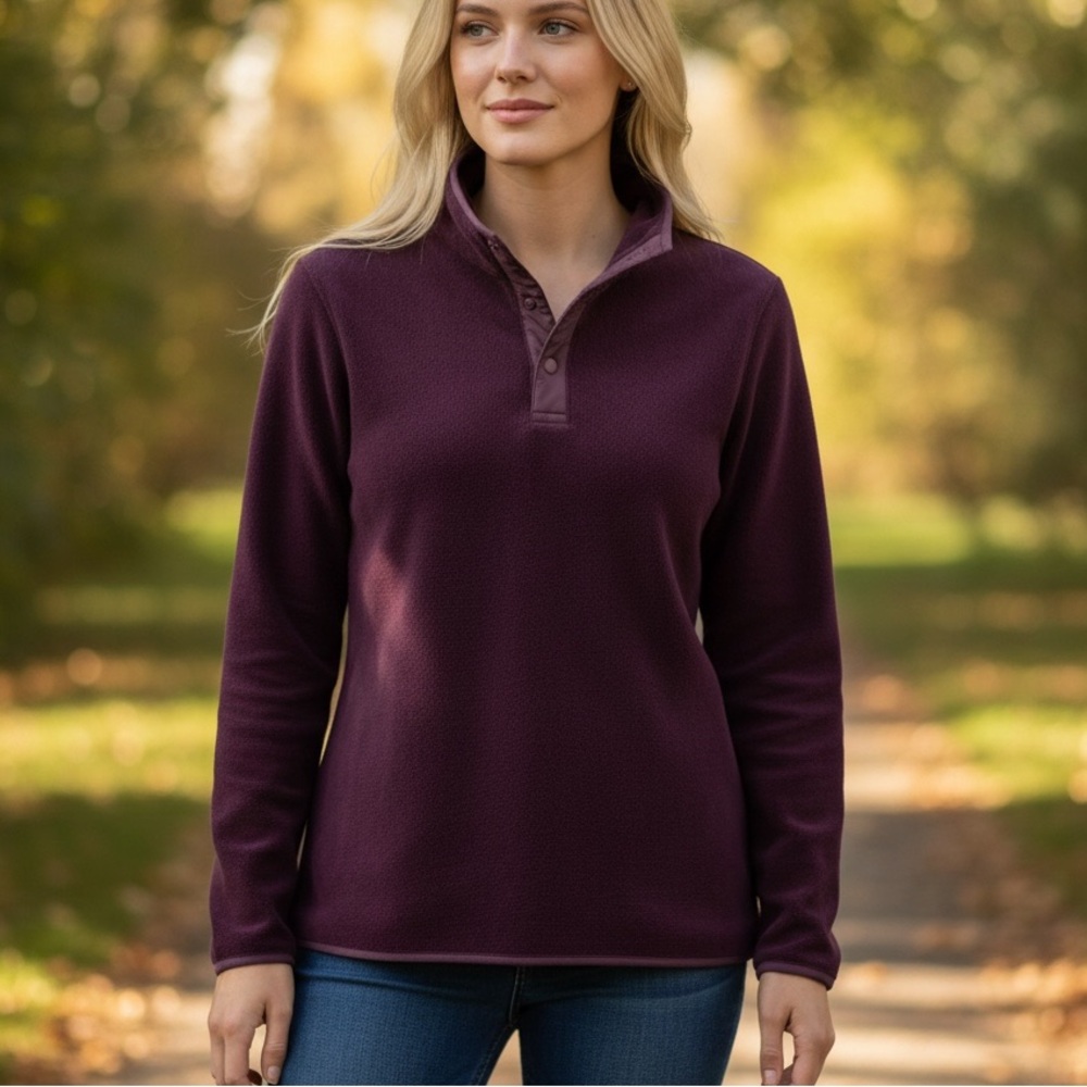 32 Degrees Sweatshirt Purple Fleece Pullover w/ Snaps in Size M NWT